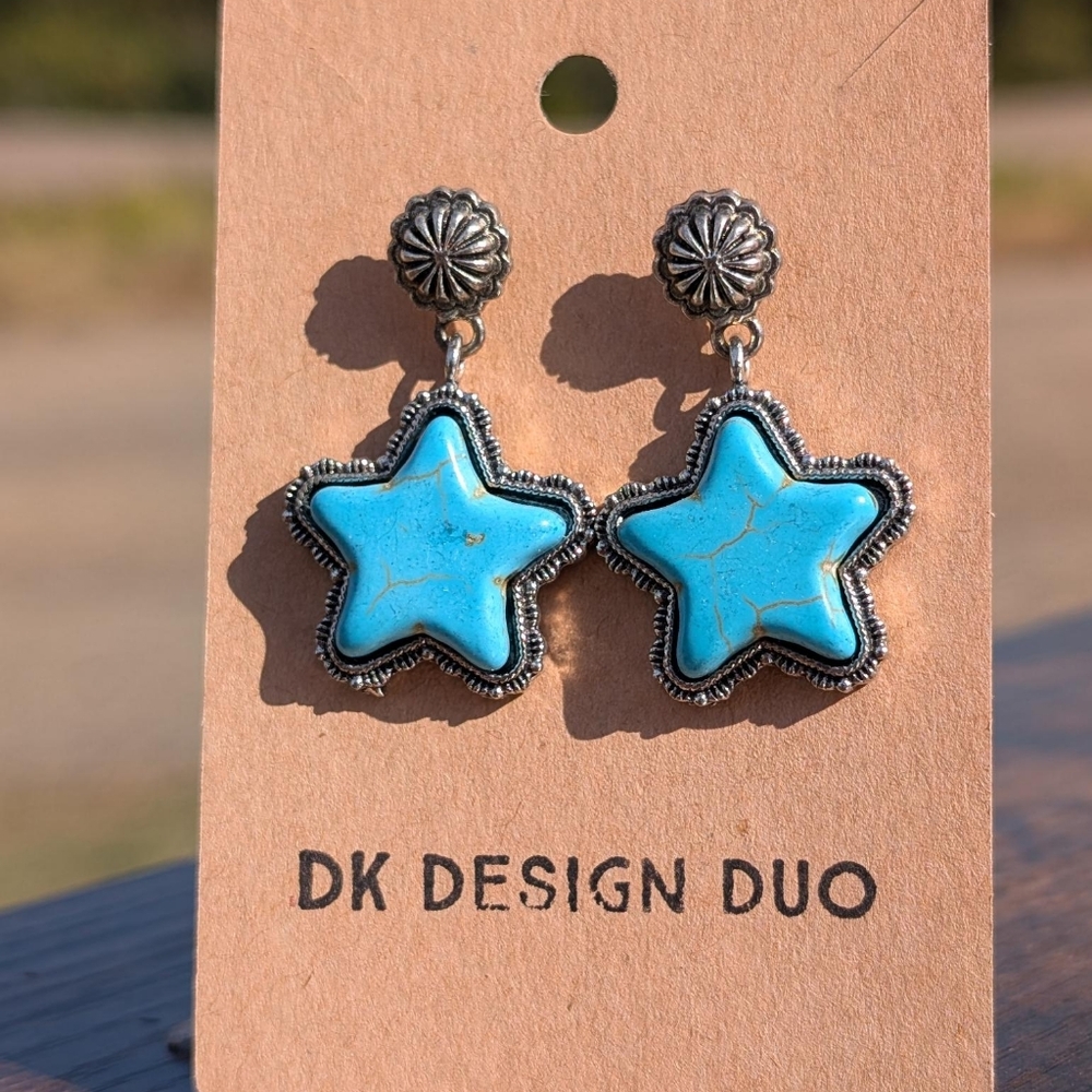 BoHo Southwest Silver-Toned Turquoise Star Earrings